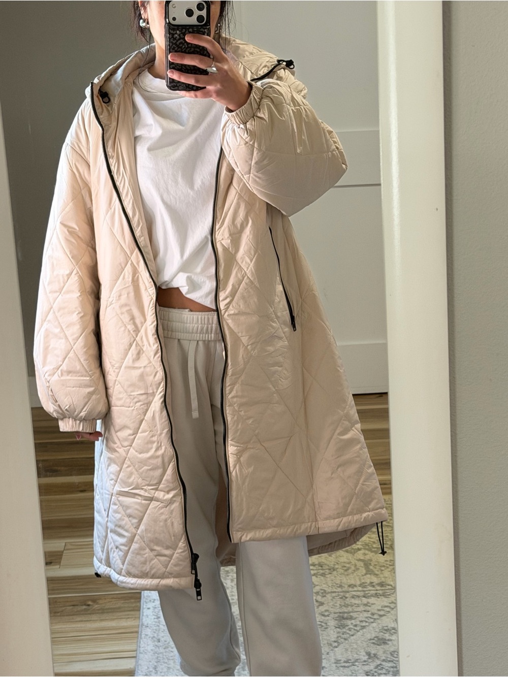 Bluivy Light Beige Quilted Hooded Long Puffer Coat